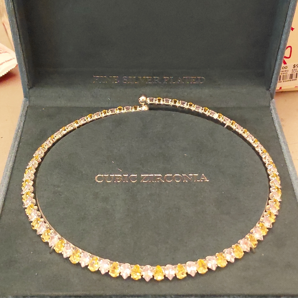 Cubic Zirconia Silver Plated Necklace Gift - Picture 1 of 4